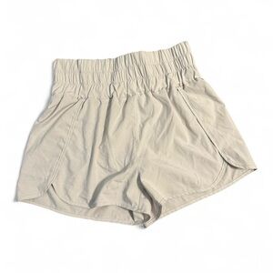 High Waist Cream Shorts with Elastic Waistband